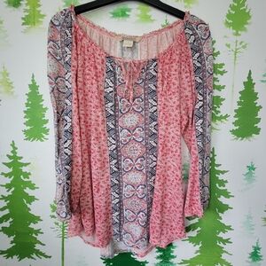 Lucky Brand Red/White  Patterned Peasant Style Top.